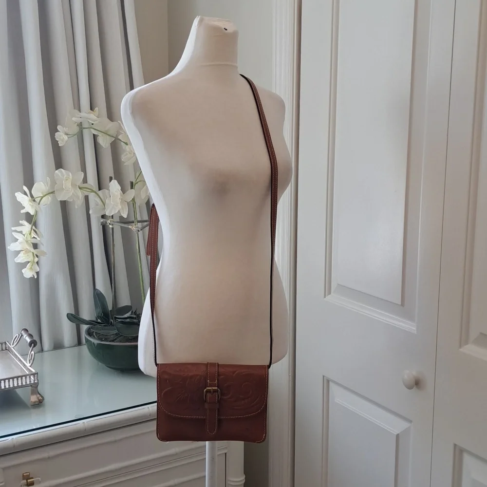 PATRICIA NASH Womens Torri Brown Leather Heritage‎ Collection Crossbody/Clutch